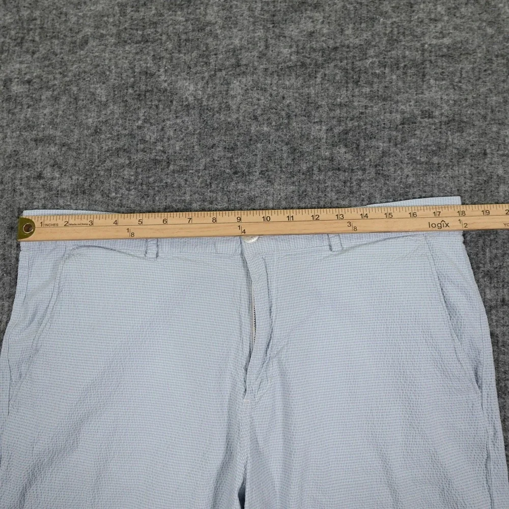 Lacoste Shorts Mens 36 Blue Check Seersucker Preppy Golf Casual Flat Front Chino